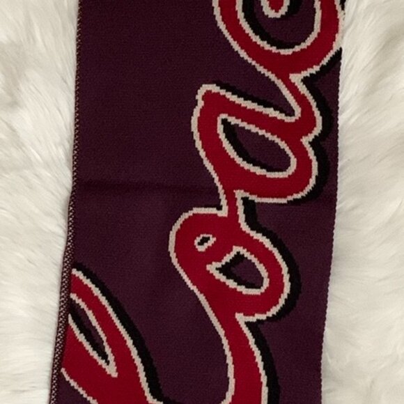 COACH Coach Script Print Knit Muffler Scarf  in Oxblood - Picture 1 of 3